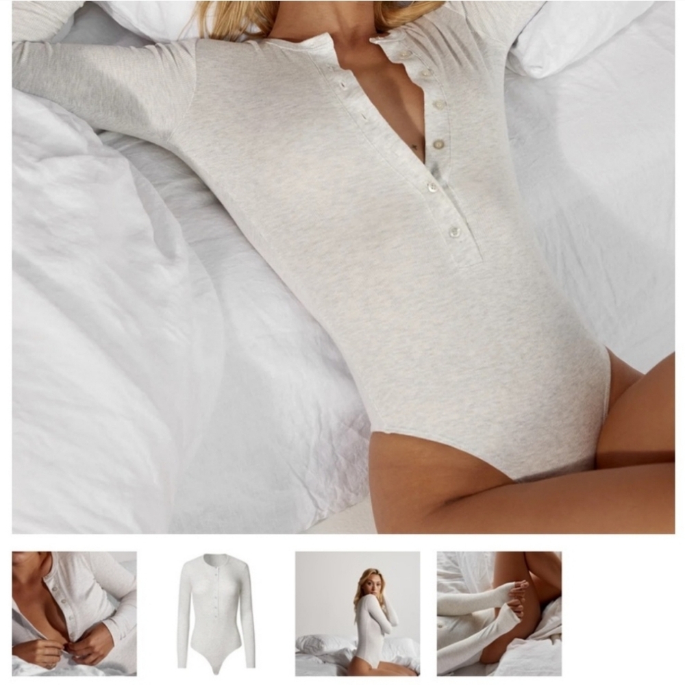 CLYQUE Annie Bodysuit Long Sleeve Henley Light Heather Grey - Picture 7 of 7